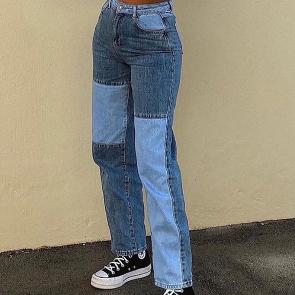 Denim - Two toned patch work jeans